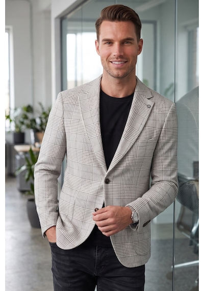 Rizzup Erkek Slim Fit Ekose Gri Blazer Ceket Astarlı Kışlık Şık Spor Ceket 2702420