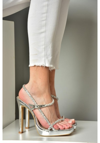 Fox Shoes S569616234 Gümüş Ayna Yüksek Topuklu Ayakkabı Gümüş