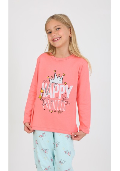 Kız Çocuk Uzun Kollu %100 Pamuklu Pijama Takımı Happy Princess Nar Nar