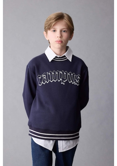 DeFacto Erkek Çocuk Lacivert Oversize Geniş Kalıp Bisiklet Yaka Baskılı Kalın Sweatshirt D1911A824WNNV135 DeFacto Erkek Çocuk Lacivert Oversize Geniş Kalıp Bisiklet Yaka Baskılı Kalın Sweatshirt D1911A824WNNV135