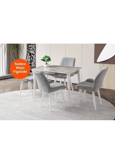 Ortadan Açılır Parlak Ahşap Yemek Masası Mermer Desenli 90x140