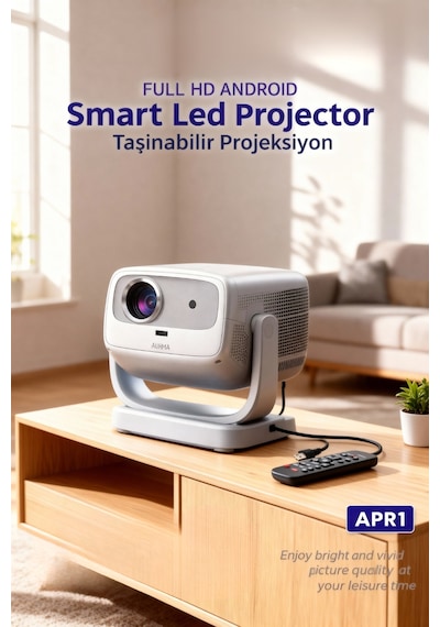 Projeksiyon Cihazı Taşınılabilir Wifi 2.4+5g-6.0 4k Uhd 150 İnç Dahili Hoparlör 180 Derece Smart Led