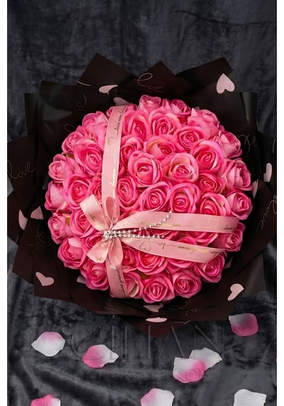 Cihan Çiçekçilik Premium Tasarım Lüks Yapay Gül Buketi Pembe
