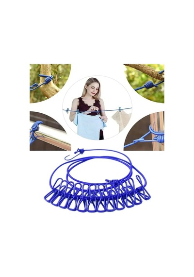 Elastik 12 Mandallı Çamaşır İpi Askılığı Lastikli Kendinden Mandallı Çok Amaçlı Askı 180cm 25+ Diğer