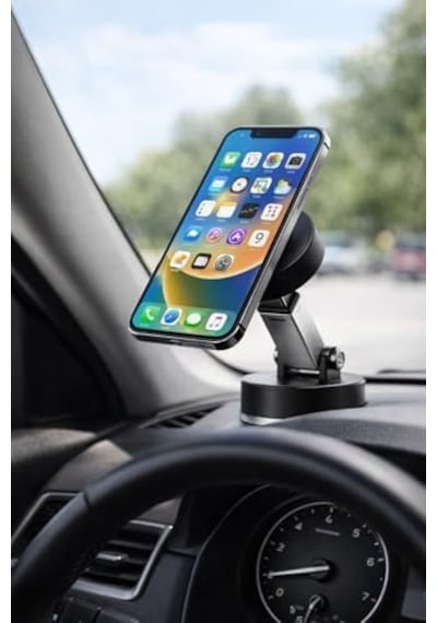 Busstier Vakumlu Kilitli Araç İçi Telefon Tutucu Güçlü Neodimyum Mıknatıslı 360 Derece Çok Açılı Ayarlanabilir Katlanabilir Tasarım Torpido Cam Konsol Masaüstü Tekrar Takılabilir Vakum