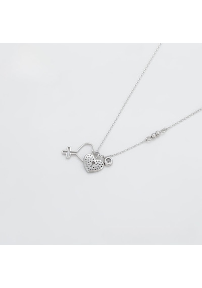 Zirkon Taşlı Kalp Detaylı Platin Kaplama Kadın Kolye Silver