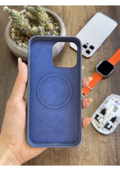 Apple iPhone 15 Pro Max Uyumlu Kadife Yüzeyli Magsafe Uyumlu Premium Kılıf Soocase691 Koyu Mavi