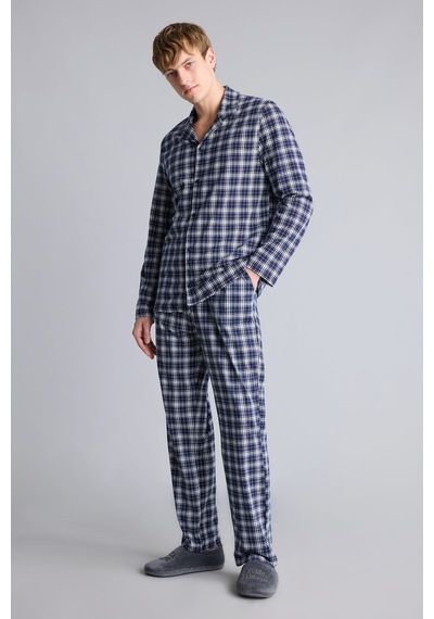 Defacto Regular Fit Ekose Desenli Uzun Kollu 2li Pijama Takımı H7538ax26aunv135 Lacivert-nv135