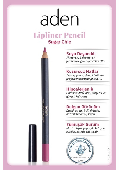 Aden Lipliner Pencil - Dudak Kalemi 26 Sugar Chic Koyu Gül Kurusu 0