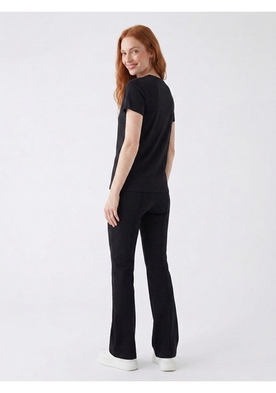 Noux Pamuk Basic Esnek Bisiklet Yaka T-shirt Siyah