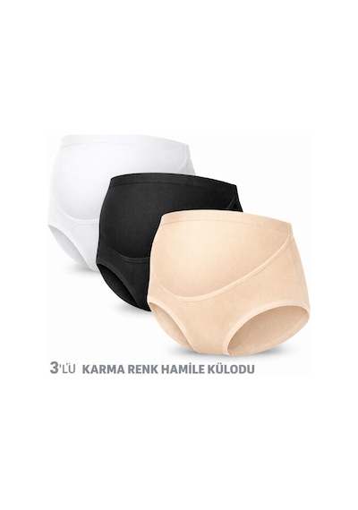 Yüksek Bel Hamile Külodu 3'lü Set Karma Renk Siyah - Beyaz - Ten Çok Renkli