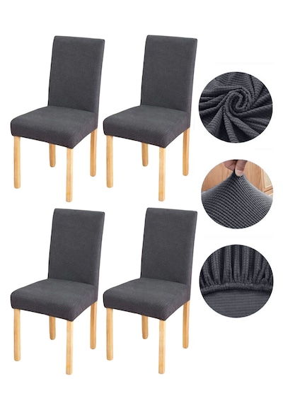Bambu Nano Kumaş Likralı Lastikli Sandalye Kılıfı Yıkanabilir Esnek Sandalye Örtüsü 4 Lü Set Füme