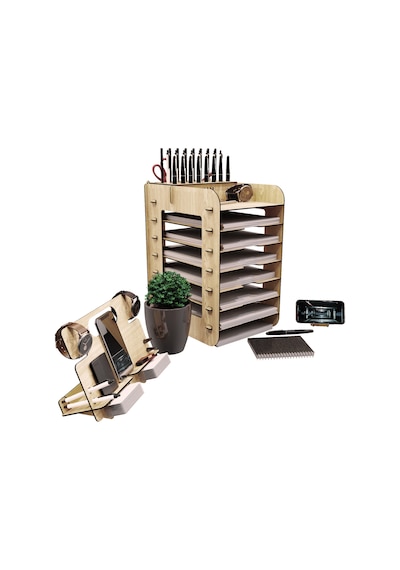 Kuk Design Robinia A4 Evrak Rafı Ofis Masaüstü Organizer Set Ceviz