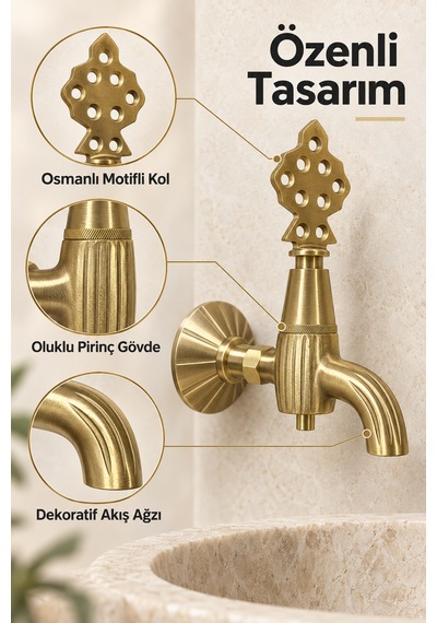 Altın Pirinç 180 Çevirmeli Hamam Kurnası Musluğu Dekoratif Hamam Banyo Sauna Osmanlı Çeşmesi