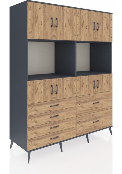 Kronos Gardrop 8 Raflı 6 Çekmeceli 8 Kapaklı 176x59x221 Antrasit-çam Çam Kronos Gardrop 8 Raflı 6 Çekmeceli 8 Kapaklı 176x59x221 Antrasit-çam Çam