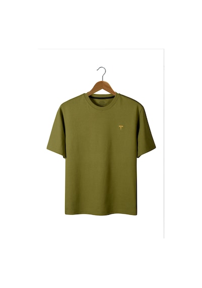 Haki Oversize Bisiklet Yaka Nakış Detaylı T-shirt Haki Haki Oversize Bisiklet Yaka Nakış Detaylı T-shirt Haki