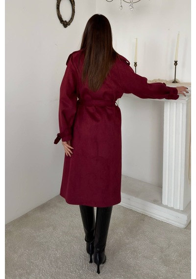 Alemdarshop Bordo Reglan Kollu Süet Trençkot