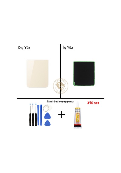 Samsung Galaxy Z Flip 5 Krem Renk Arka Kapak + Tamir Seti + B7000 Yapıştırıcı Arka Cam Batarya Kapağı Pil Kapağı Lazer Kesim Back Cover Galaxy Z Flip 5 Uyumlu 79726930