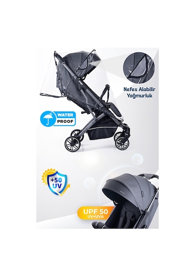 Prego Lotus Pro Kabin Boy Bebek Arabası - Tek Elle Katlanır -Hafif -UV Tenteli - Yağmurluk-Ayak Örtüsü-Kılıf