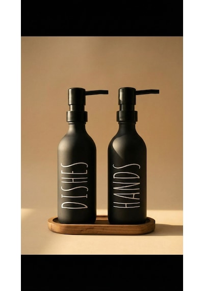 Ahşap Standlı Sıvı Sabunluk 330 Ml Mat Siyah