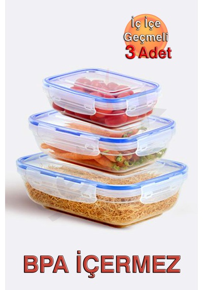Lock&fresh Contalı Dikdörtgen Saklama Kabı 565, 975, 1675ml Üçlü Set Mavi