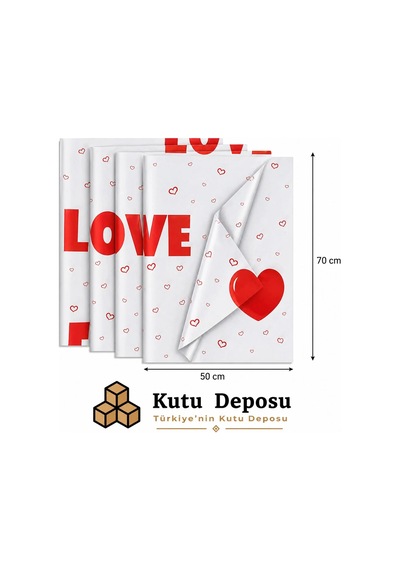 50x70 Cm Beyaz Kalp Desenli Pelur Kağıt 1kg