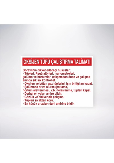 Oksijen Tüpü Çalıştırma Talimatı Sticker 20x28 Cm