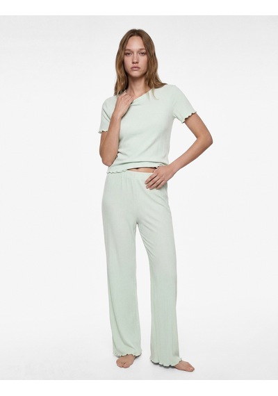 Koton Kaşkorse Modal Kumaş Normal Bel Düz Bol Paça Pijama Altı Yeşil 6slk40031mk