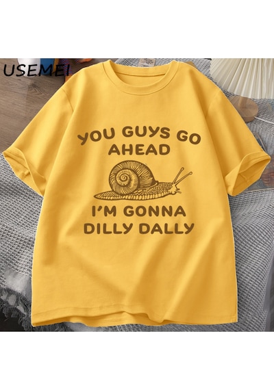 Flood Of Style Devam Edeceğim Dilly Dally Tshirt Adam Retro Komik Salyangoz Listic İstik T-shirt Kadın Erkek Sarı