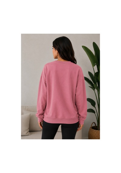 Herkesemoda Mevsimlik Bisiklet Yaka Sweatshirt Gül Kurusu