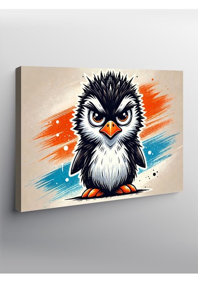 Kanvas Tablo Öfkeli Penguen Ve Neon Renkler