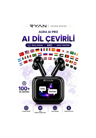 Ryan Aura Aı Pro Yapay Zeka Destekli Çeviri Kulaklığı 100+ Dil Anlık Çeviri, Akıllı Ekran, Anc, Bluetooth 6.0
