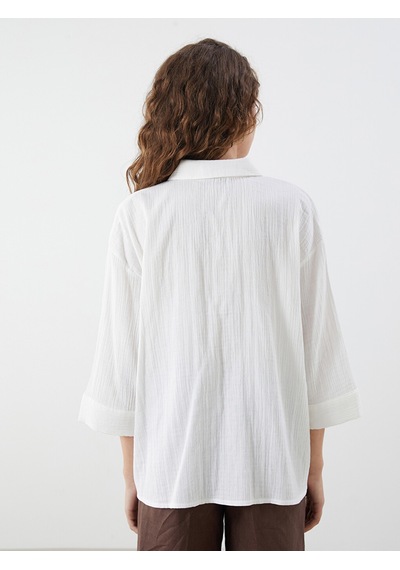 Lcwaıkıkı Classic Ekru Nakışlı Oversize Kadın Gömlek