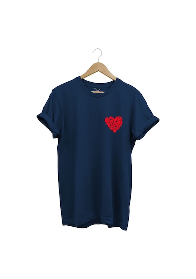 Love Yourself Kalp Tipografi Baskılı %100 Pamuk Unisex Regular Fit T-shirt Lacivert