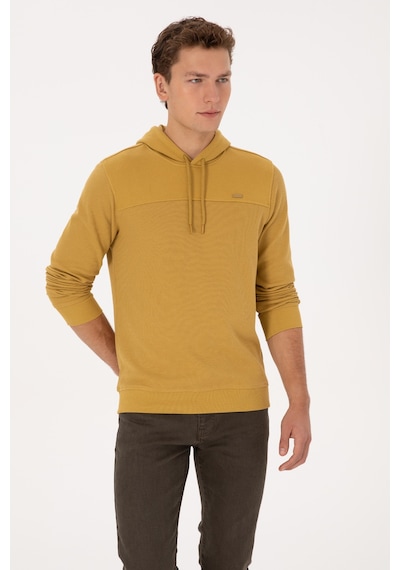 U.S. Polo Assn. Erkek Regular Fit Kapüşonlu Petek Dokulu Hardal Sweatshirt 50315526-VR151