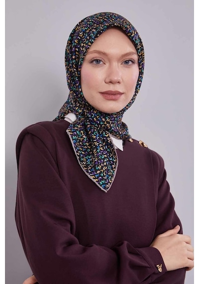 Levidor Mini Yazı Detayi Twill İpek Eşarp-0926 Siyah-vizon