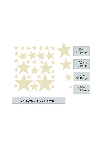 Yıldız Duvar Sticker - 2,5 - 5 - 7,5 - 10cm Karışık Ebatlarda - 155 Adet Bej