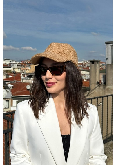 Mollycrush Kadın Teddy Dokulu Kışlık Kadın Vizör Şapka Yumuşak Kuzu Kürk Görünümlü Model Turuncu