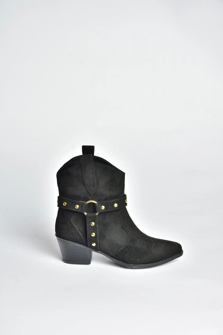 Fox Shoes V820320202 Siyah Süet Kalın Topuklu Kadın Bot Siyah-Süet