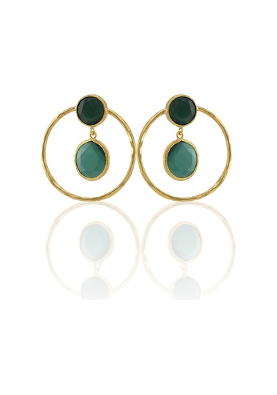 Kadir Jewellery 22 Ayar Altın Kaplama Kadın Halka Küpe -el İşçiliği Ve Hipoalerjenik Küpe Koyu Yeşil