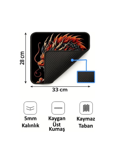 Dragon Ejderha Tasarımlı 33x28 Cm Mousepad Kaymaz Taban Rahat Konforlu Mouse Pad