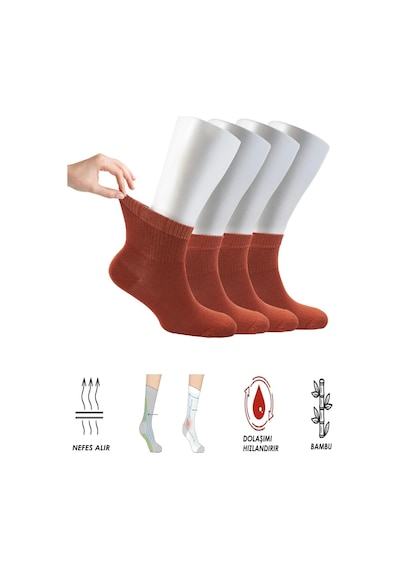 Ozzy Socks Kadın 4 Çift Bambu Lastiksiz Sıkmayan Diabetik Bilek Çorap Kiremit