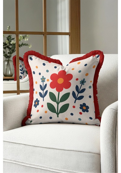 Retro Çiçek Renkli Benekli Saçaklı Yastık Kılıfı - Floral Krem Kırmızı Bordo Püsküllü Kırlent Kılıfı Serin Düş Mira Retro Çiçek Renkli Benekli Saçaklı Yastık Kılıfı - Floral Krem Kırmızı Bordo Püsküllü Kırlent Kılıfı Serin Düş Mira