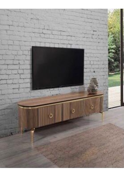 Desing Tv Sehpası Ceviz+gold+200cm Desing Tv Sehpası Ceviz+gold+200cm