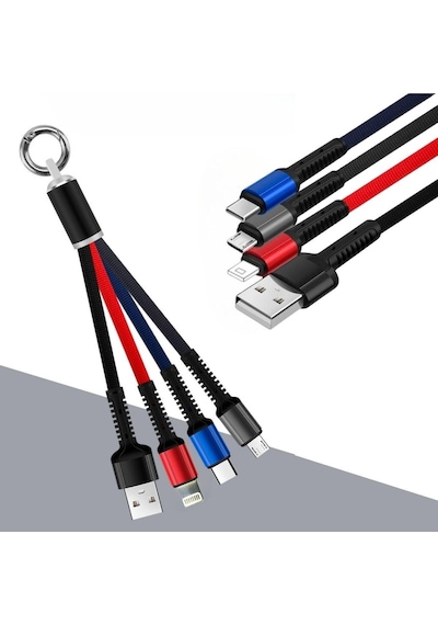 Lunaev Işıklı Anahtarlık Model 3 İn 1 Usb Çıkışlı Mikro,type-c Ve İphone Uyumlu Şarj Kablosu
