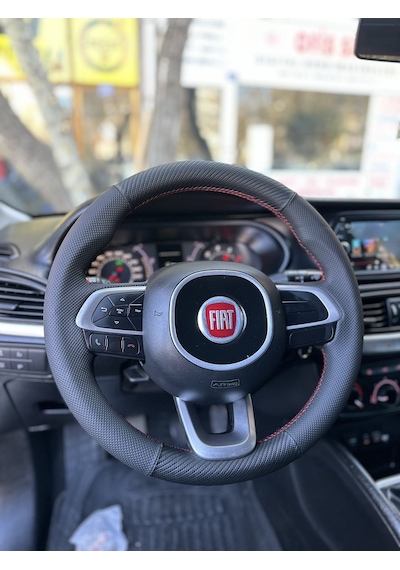 Fiat Egea Araca Özel Direksiyon Kılıfı Nokta Karbon Kırmızı Diki