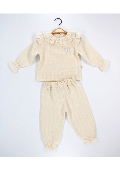 Babyhola Kız Bebek Takım Bayramlık Fiyonk Detaylı Simli Müslin İkili Set 2006 Gümüş