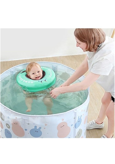 Mambobaby Emniyet Kemerli  Bebek  Yüzme Boyun Simidi  - Yeşil Çok Renkli