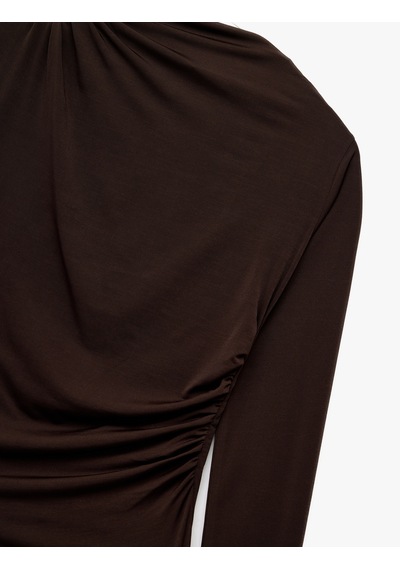 Koton Drape Detaylı Dar Kesim Uzun Kollu Tişört Kahverengi 6wal10251ık Kahve
