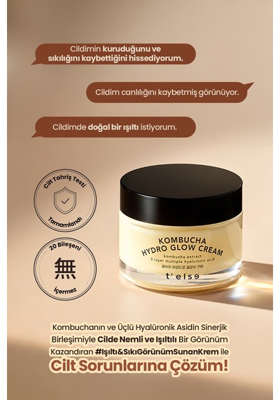 Cilde Parlak Görünüm Kazandıran Aydınlatıcı Ve Nemlendirici Krem T Else Kombucha Hydro Glow Cream